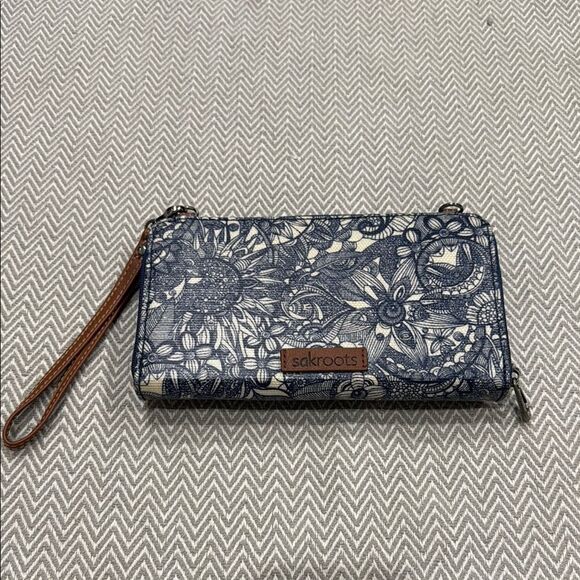 Sakroots Navy Spirit Desert Artist Blue Floral Wristlet Wallet - Picture 1 of 3